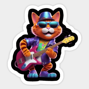 A Cat Who Is The Essence Of A Cool And Funky Guitarist Sticker
